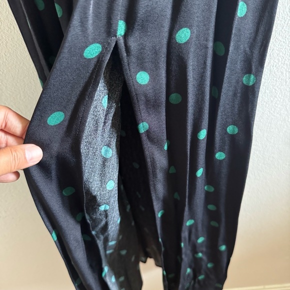 NWT & Other Stories Black Green Polka Dot Puff Sleeve Slit Midi Dress size 6 - Picture 5 of 10